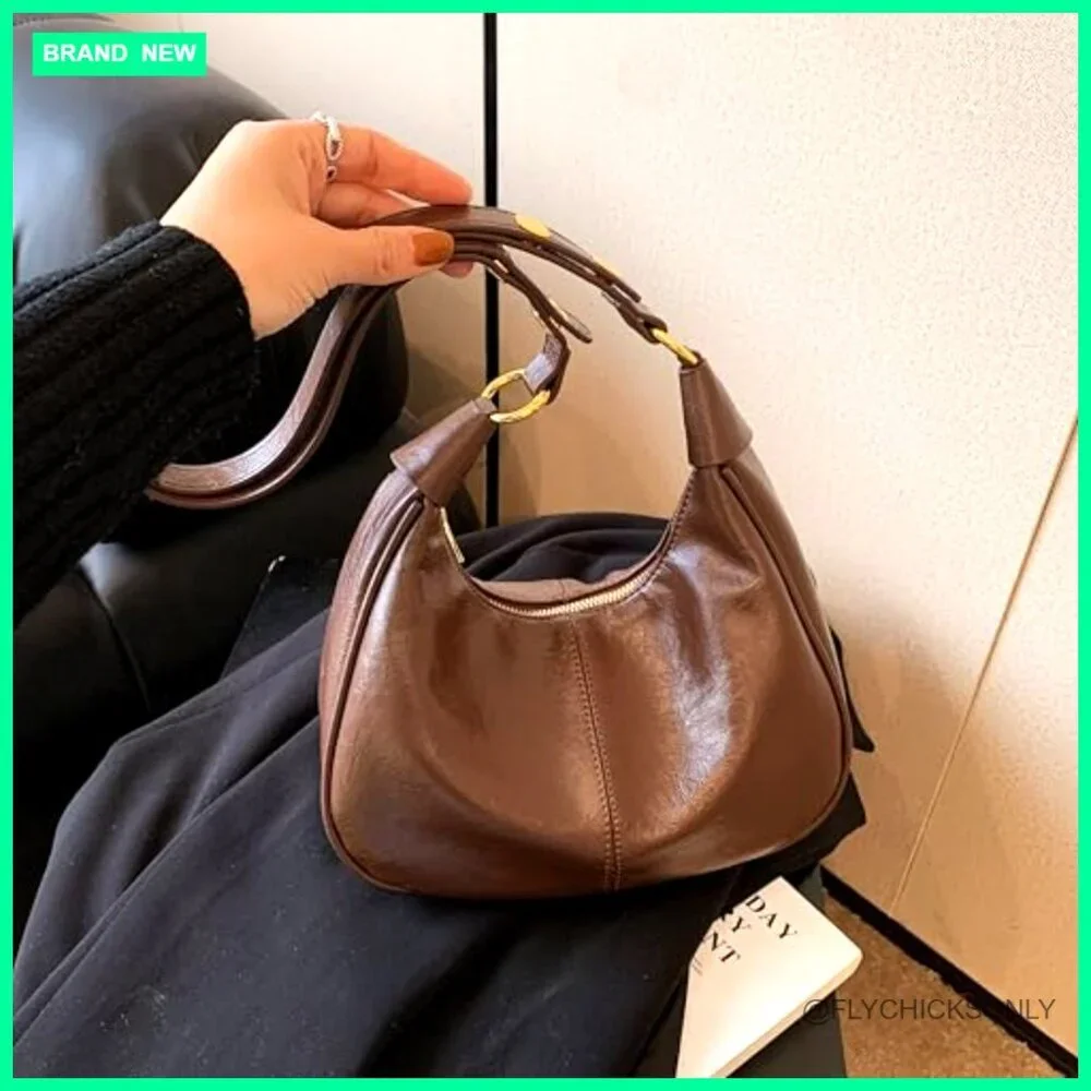 Small Hobo Crossbody Bag Vegan Leather Adjustable Strap Retro Style